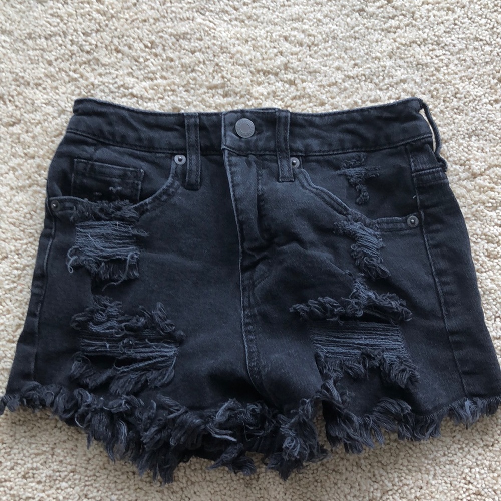 Black ripped denim shorts